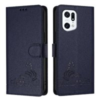Funda Tipo Cartera Foxdock Para Oppo Find X5 Pro Con Soporte, Ranuras, Rfid, Diseño De Gato