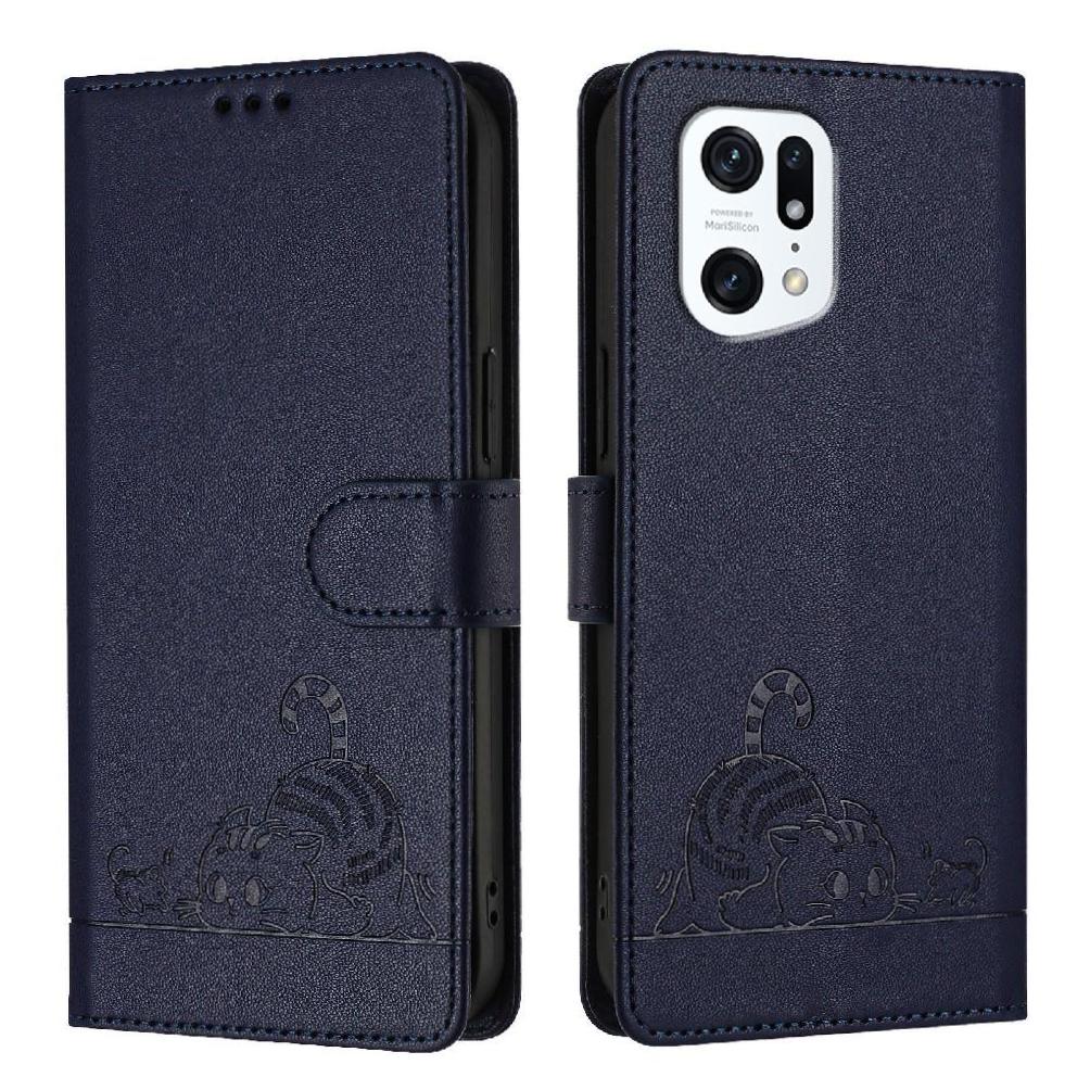 Funda Tipo Cartera Foxdock Para Oppo Find X5 Pro Con Soporte, Ranuras, Rfid, Diseño De Gato