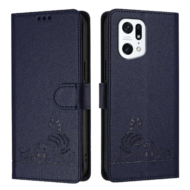 Funda tipo cartera FOXDOCK para OPPO Find X5 PRO con soporte, ranuras, RFID, diseño de gato
