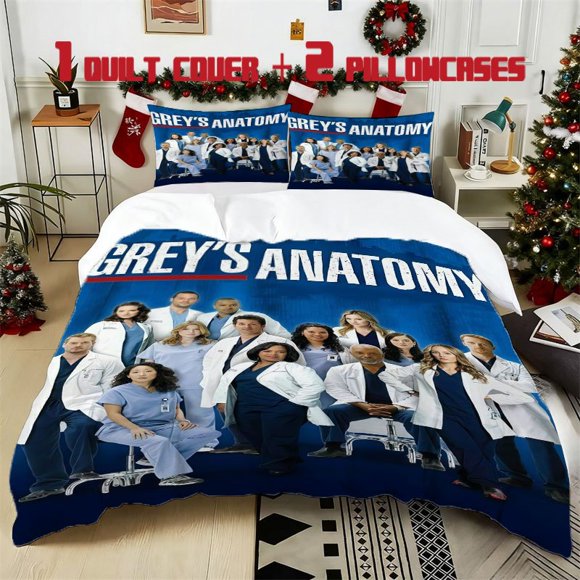 3pcs Grey'S Anatomy TV Show Bedding Set Official Meredith Grey & Characters Design Soft Duvet Cover with 2 Pillowcases All Season Comfort