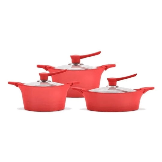 Genérico - Juego Olla Bateria Cocina 6 Piezas Aluminio Fundido Cherry