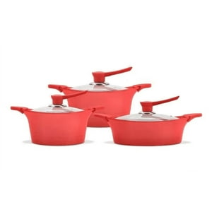 Genérico - Juego Olla Bateria Cocina 6 Piezas Aluminio Fundido Cherry