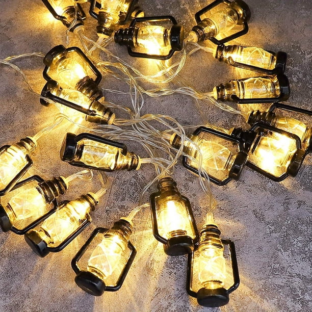 Add a Warm Glow to Your Indoor and Outdoor Spaces with 1pc (1.5M) 10 LED Camping Lantern String Lights and Mini Kerosene Lamp - Perfect for Patio, Garden, Holiday, Home, Ramadan, Wedding, Party, Chris