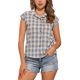 thumbnail image 1 of INSPIRE CHIC Camisa de Mujer con Cuello en Punta, Mangas Cortas, Cuadros, Botones, Talla M, Gris Azul, 1 of 6