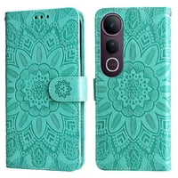 Funda Tipo Cartera Foxdock Para Vivo V50 Lite , Diseño Girasol En Relieve, Cuero Pu, Cierre Magnético, Soporte Y Tarjetero