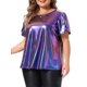 thumbnail image 4 of Agnes Orinda Conjuntos de Halloween para Mujeres Tallas Grandes Tops Metálicos Cuello Redondo Manga Corta Tulipán Blusas Brillantes para Fiesta Disco 1X Púrpura, 4 of 6