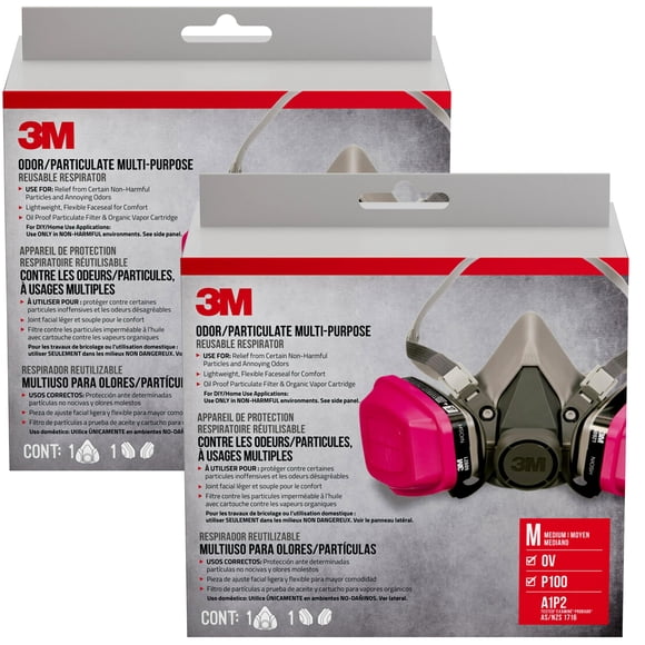 Respirador 3M P100/OV con olor y partículas, reutilizable 65021, tamaño mediano