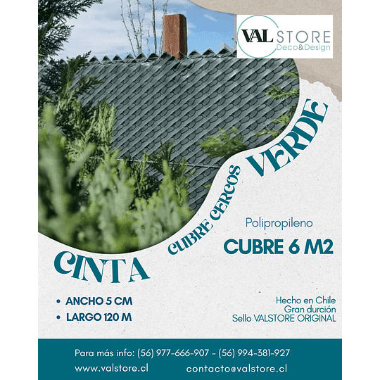 Valstore Deco Design - Cinta Cubre Cercos Verde Valstore Poliprop. Ancho 50mm 6m2 Incl. Broches