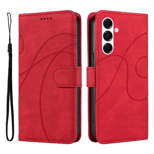 Funda tipo cartera con tapa para Samsung Galaxy A26 con tarjetero, soporte y cubierta magnética Rojo