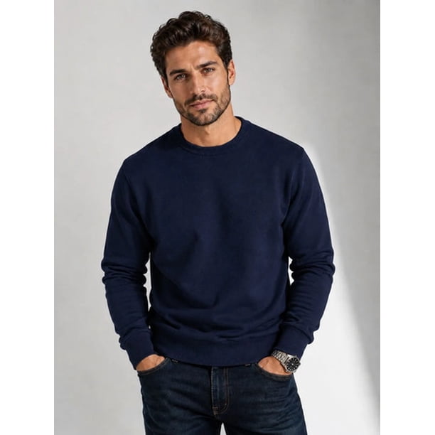 Poleron Polo Cuello Redondo 300g De Hombre 70/30 Basico S Azul Marino Lisa