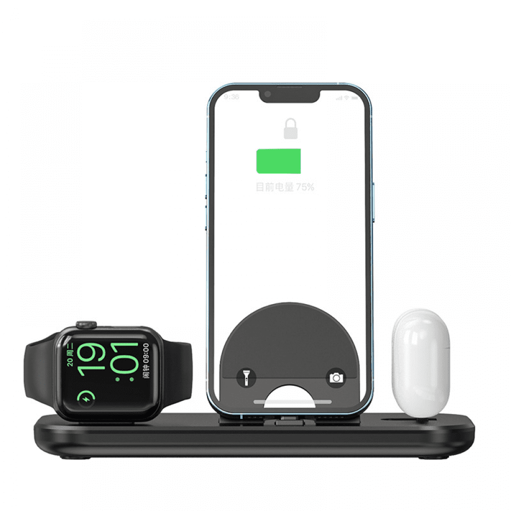 Genérico - Estación De Carga Inalámbrica Plegable 3 En 1 Para Iphone 15 14 13/samsung S23 22/apple Watch/airpods Pro - Base De Carga Rápida Y Soporte Dock-negro||para Iphone 4-14