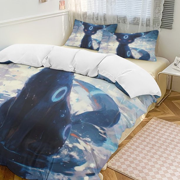 Umbreon Bed Duvet Cover Funny Anime Cartoon Bedding Sets Lightweight 3 Piece Comforter Sets