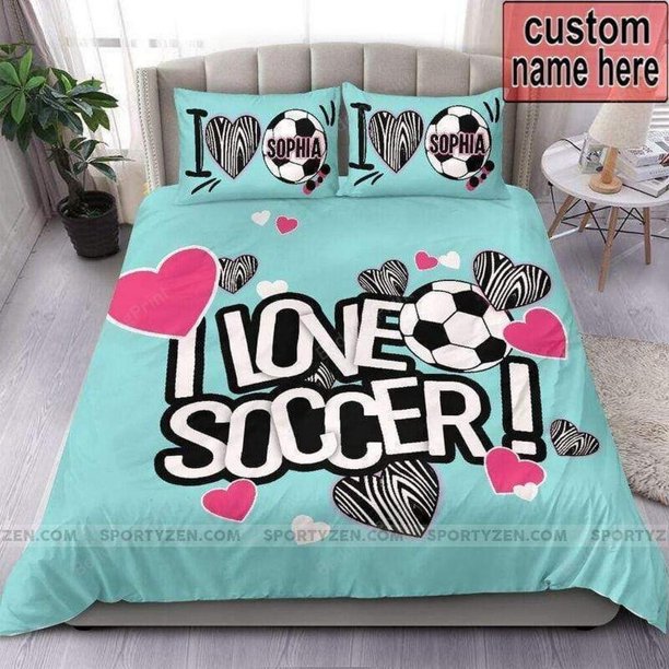 I Love Soccer Custom With Your Name Quilt Duvet Cover Set Bedroom Decor Bedding3-Piece Bedding Set