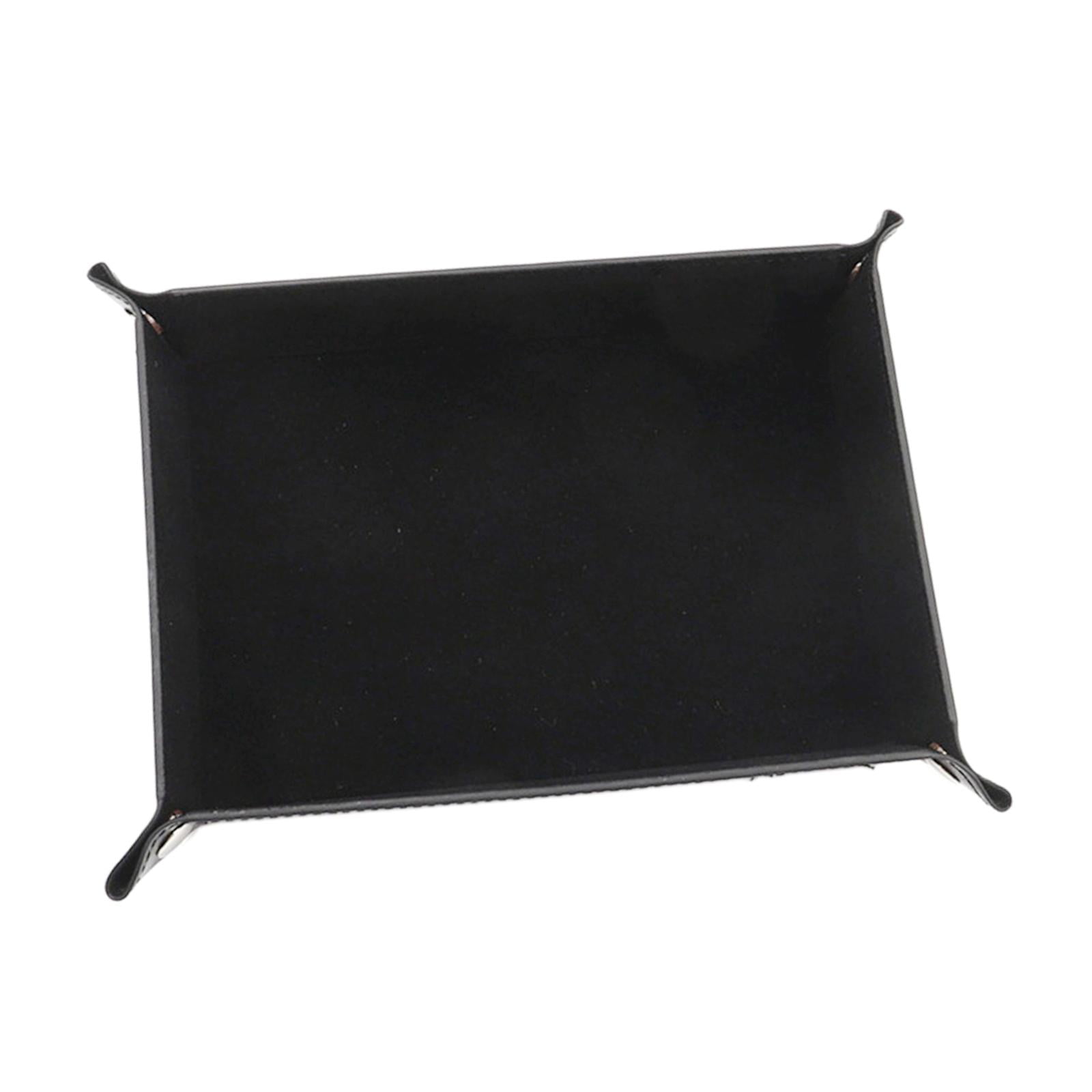 Magideal - Bandeja Plegable Para Dados, De Franela, Para Decoración Del Hogar, Portátil, Para Llaves, Billetera, Joyas, De Cuero Sintético, Con Base Reforzada Y Broches De Metal Para Franela Negro