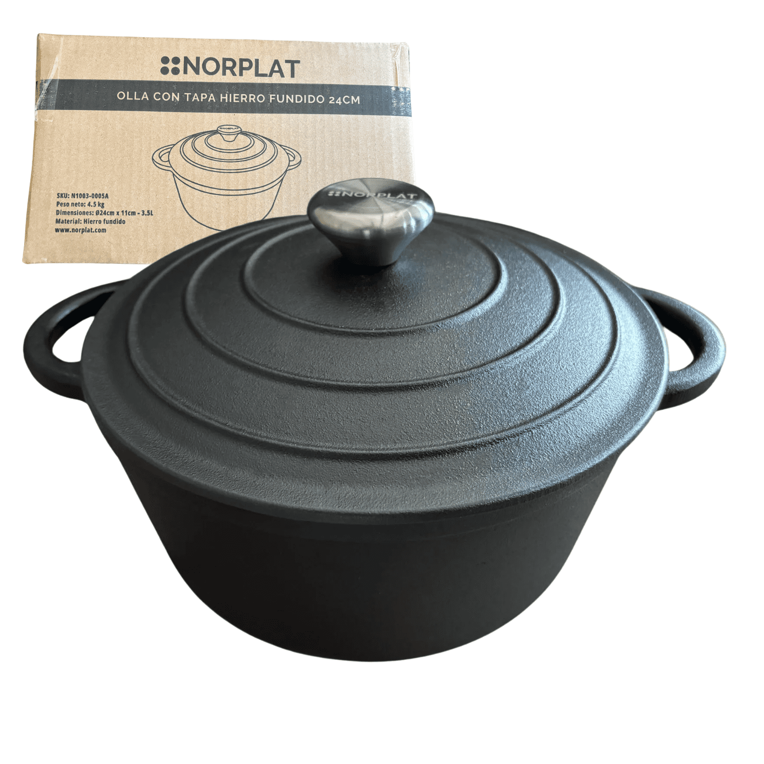 Olla De Hierro Fundido 24 Cm 3.5 Lts - Va Al Horno - Norplat