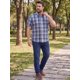 thumbnail image 2 of INSPIRE CHIC Camisas a Cuadros de Manga Corta para Hombre Grande y Alto Botón Abajo Tops XL Azul Marino Púrpura, 2 of 5