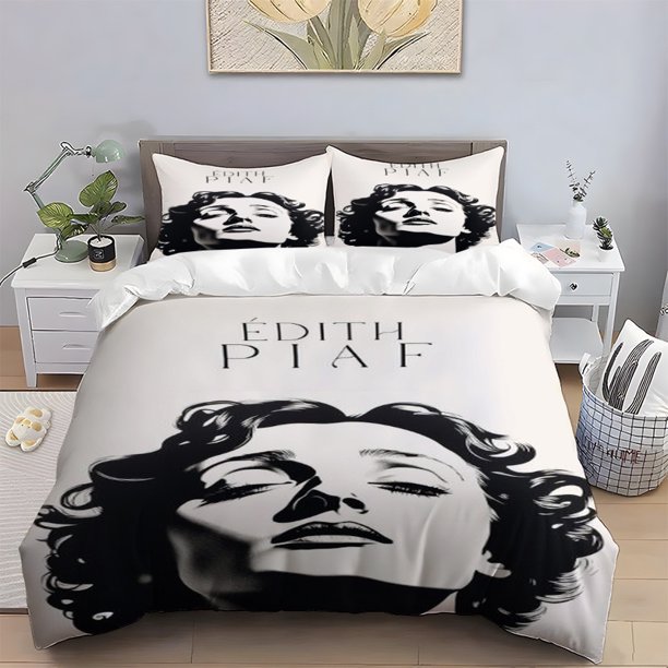 3pcs \u00C9dith Piaf French Legend Singer Poster Print Bedding Set 1 Cover + 2 Pillowcases