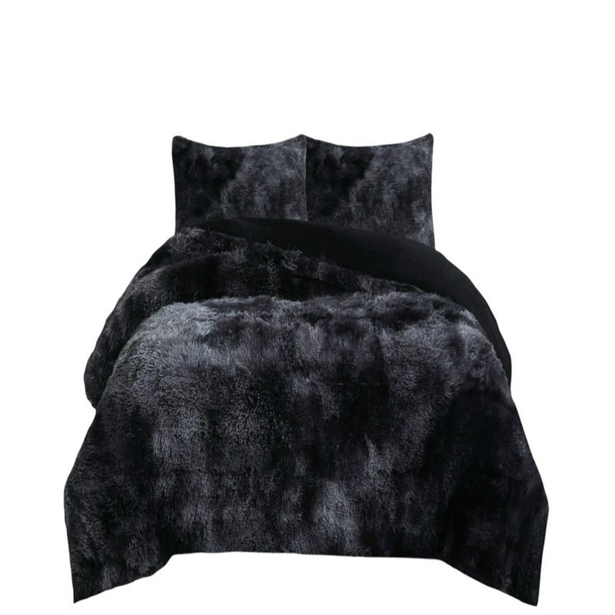 Teng Fei - Cubrecama Peludo Invierno King- Super King Negro Jaspeado