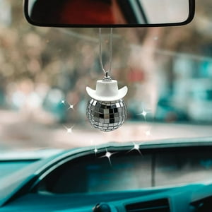 Veat00L - Colgante De Automóviles, Sombrero Vaquero Con Forma De Bola Redonda, Mini Bola De Discoteca, Interior De Automóviles, Accesorios De Interior, Árboles De Navidad Decorativos