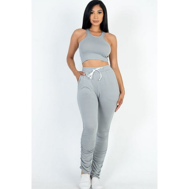 Conjunto de Top Corto sin Mangas y Pantalón Fruncido