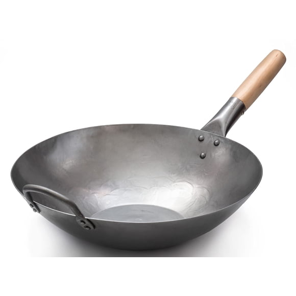 Wok Craft Wok, plano, martillado a mano, de acero al carbono, 36 cm