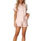 thumbnail image 1 of INSPIRE CHIC Conjunto de Pijama de Satén para Mujer Regreso a Clases Suave Manga Corta con Botones Ropa de Dormir con Bolsillo en el Pecho y Pantalones Cortos para Primavera Verano L Rosa Claro, 1 of 6