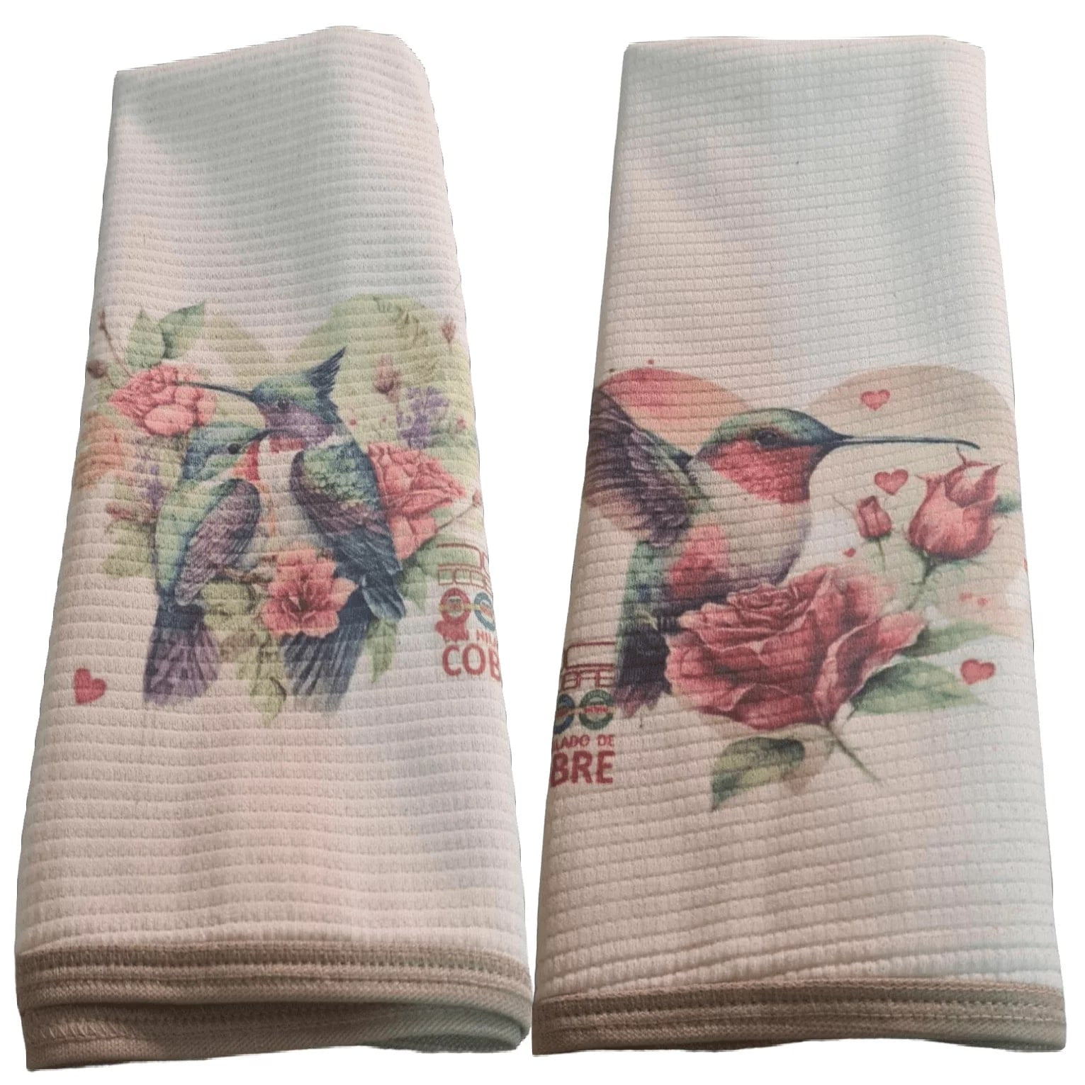 Dcobre - Pack 2 Paños Cocina En Cobre Algodón, Colibrí Y Rosa.