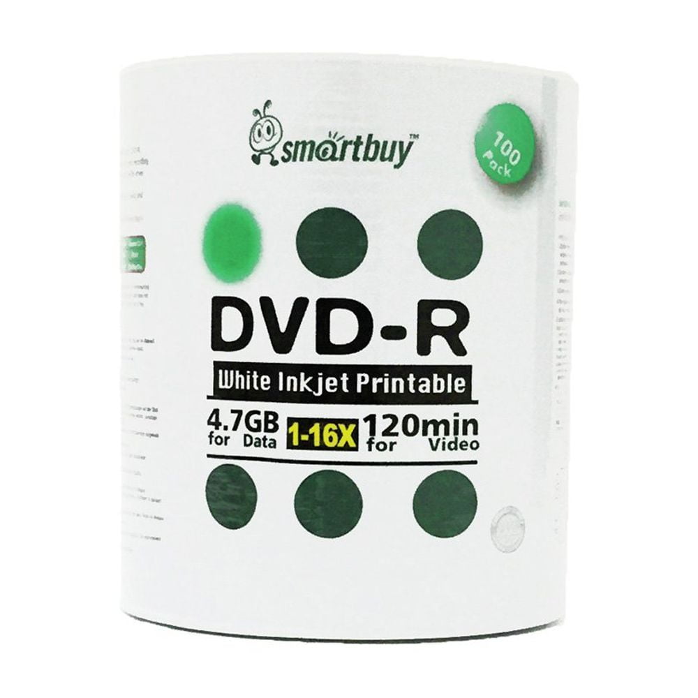 Centro De Inyección De Tinta Blanca Dvd-r Smartbuy De 4,7 Gb/120 Min, 16 Veces, Imprimible