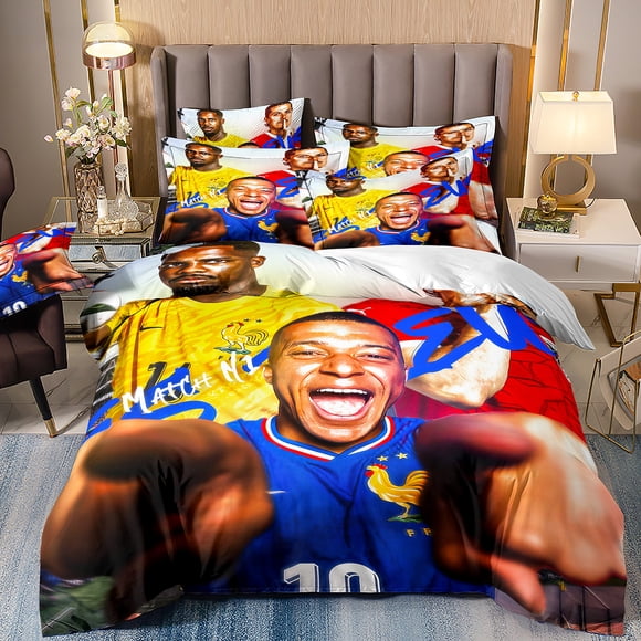 x2384 Bed Sheets K-Kylian Mbappé print Bedding Sets,Soccer Star Duvet Cover, Quilt Cover Comforter Bed Youth Kids Girl Boy 3-Piece Bedding Set (1 Duvet Cover + 2 Pillow Shams) nj2384