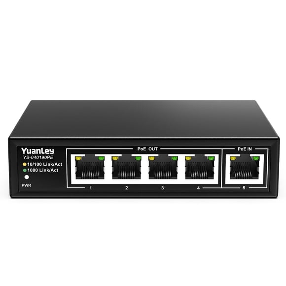 Extensor PoE Yuanley de 5 puertos Gigabit 4, salida PoE, 90 W, entrada 1000 Mbps
