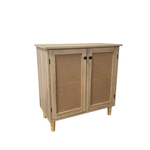 Klik Muebles - Cómoda 2 Puertas Con Rattan - Madera Clara