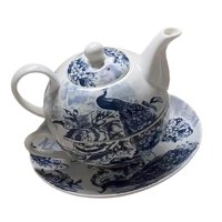 Bothyi - Tetera Floral Con Forma De Pavo Real Azul Y Platillo Para La Mesa De Bodas, Té Suelto