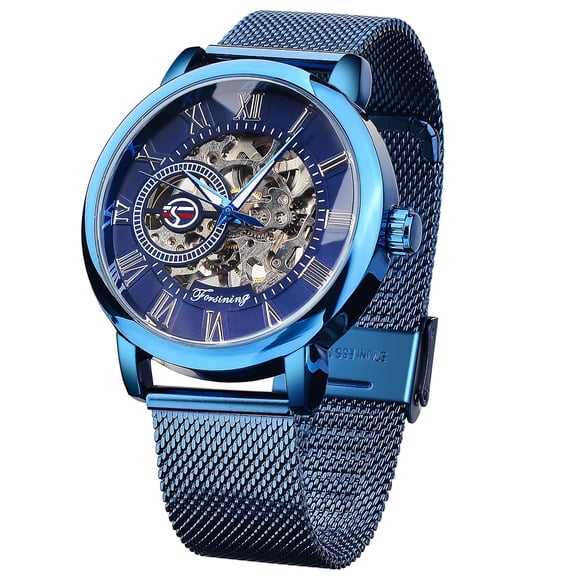 Reloj FORSINING Esqueleto Steampunk con Correa de Malla Negra