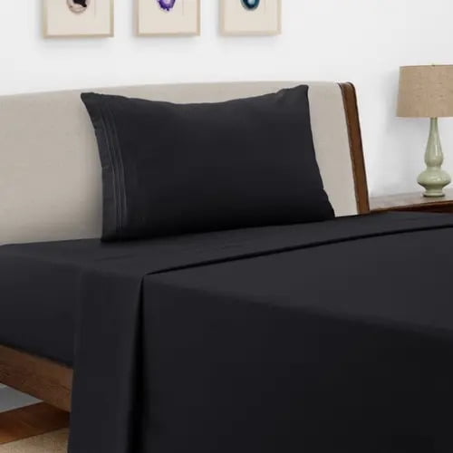 Juego De Sábanas + Fundas De Almohada Negro 1,5 Plazas Hilos Suave Casa Nerola