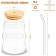 thumbnail image 3 of Vaso de Vidrio Ondulado con Tapa de Bambú y Bombilla 400ml, 3 of 8