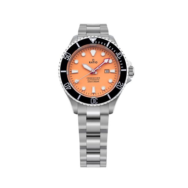 Reloj RATIO FreeDiver RTFL832 de Acero Inoxidable con Cristal de Zafiro, Caja de 35 mm, Esfera Salmón