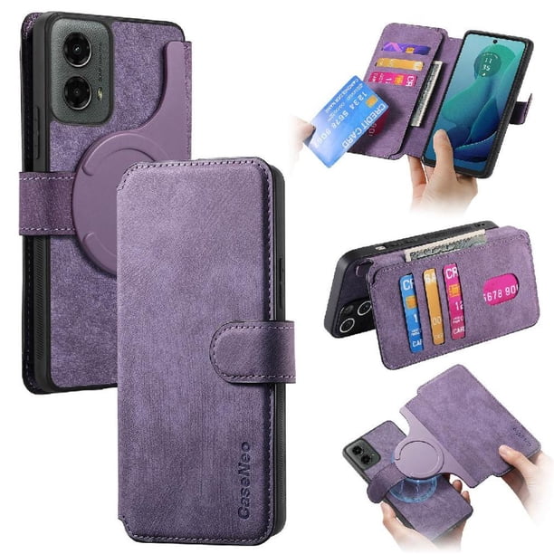 Funda Billetera Magnética para Motorola Moto G 5G 2024/G Play 2024 5G Soporte Tarjetas Desmontable Morado