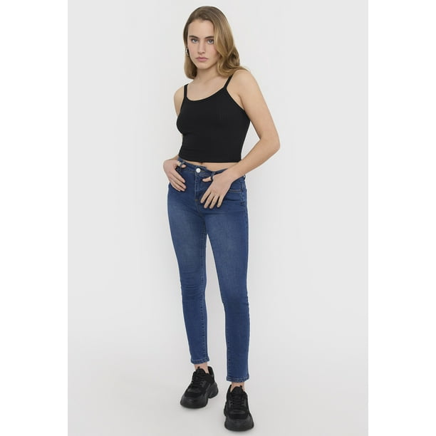 Jeans Mujer Push Up un Botón Azul Oscuro Corona