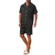 thumbnail image 2 of INSPIRE CHIC Conjunto de Pijama de Satén para Hombre de Manga Corta con Botones a Rayas Ropa de Dormir Sedosa Conjunto de Pantalones Cortos XL Negro, 2 of 5