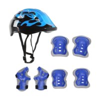 Magideal - 7 Unids/Set Casco De Bicicleta Para Niños Casco De Patinaje Sobre Ruedas Transpirable Práctico A Prueba De Golpes Casco De Monopatín Para Patinar Cicl Azul