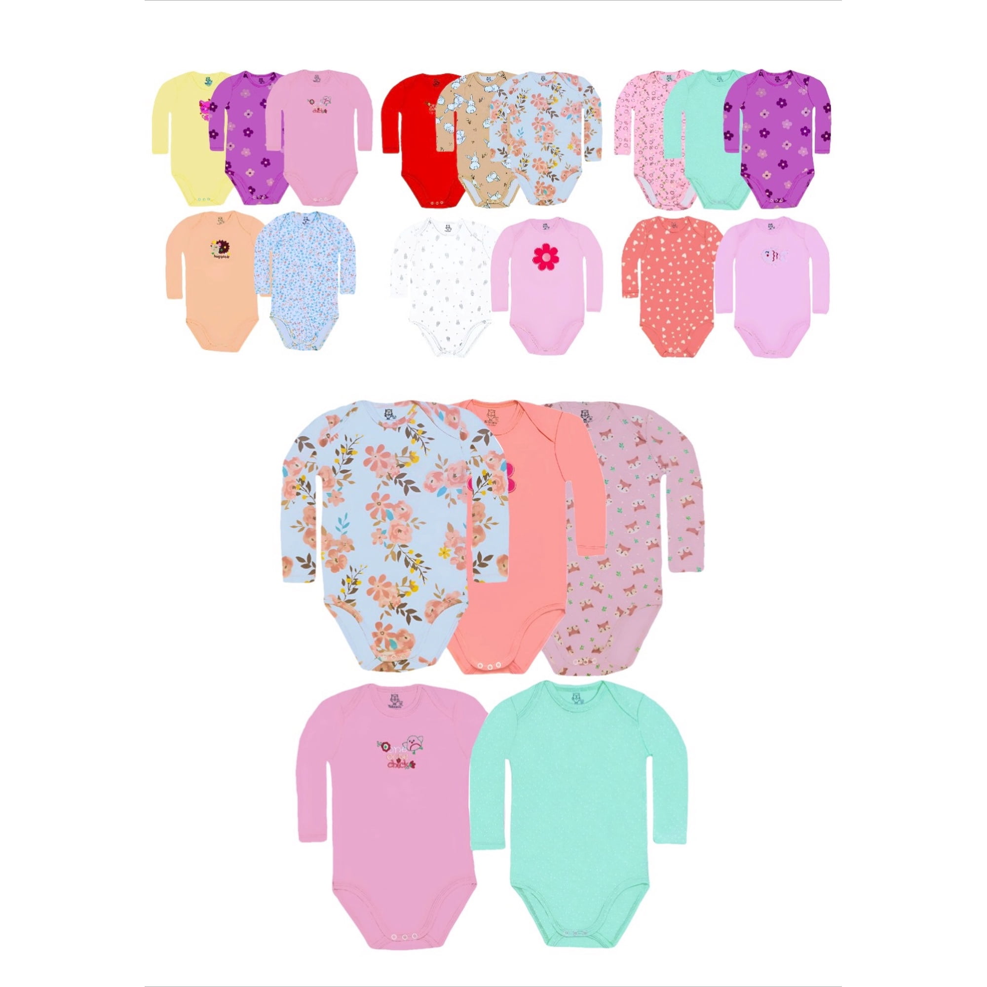 Bebepelu - Pack 5 Bodys Manga Larga Bebe Surtido Niña 36 Meses