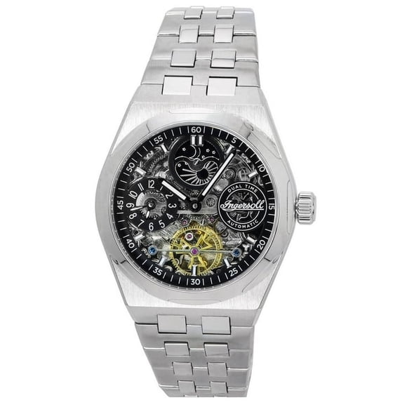 Reloj The Broadway Dual Time Esqueleto Esfera Negra Automático I12901 Para Hombre