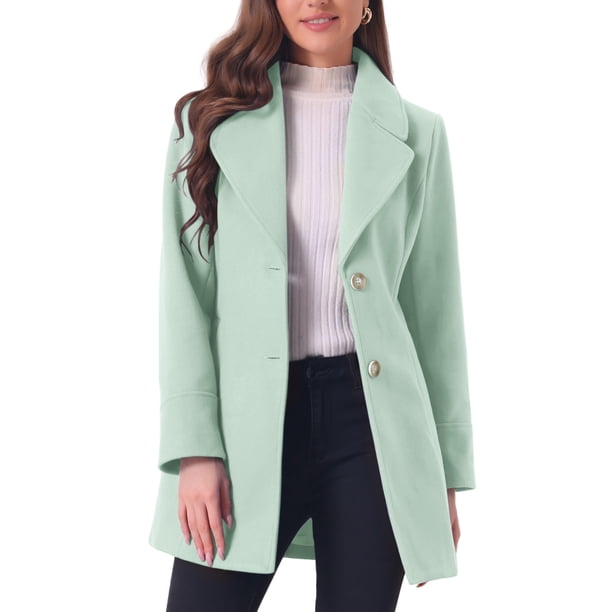 INSPIRE CHIC Abrigo Elegante para Mujer con Cuello de Chal Entallado, Abrigo Largo de Invierno de Pecho Simple XL Verde