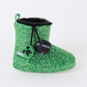 Pantufla Bota Niño Invernal Pompones Verde Minecraft