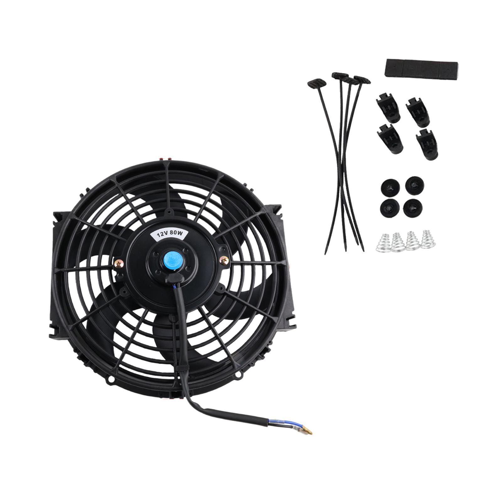 Ioensy - Ventilador De Radiador De Refrigeración, Pieza De Hoja Curva, Accesorios Universales, Ventilador De Rendimiento, 10 Pulgadas, 12V, 80W