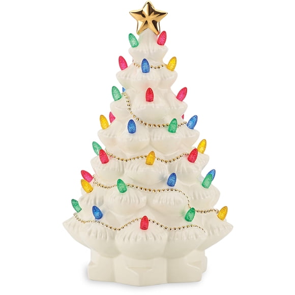 Estatuilla Lenox Treasured Traditions con forma de árbol iluminado en marfil
