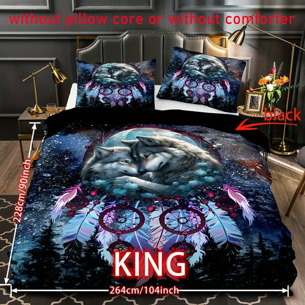 3pcs Duvet Cover Set, Wolf Dream Catcher Print Ethnic Style Bedding Set, Soft Comfortable Duvet Cover, For Bedroom, Guest Room (1*Duvet Cover + 2*Pillowcase, Without Core)