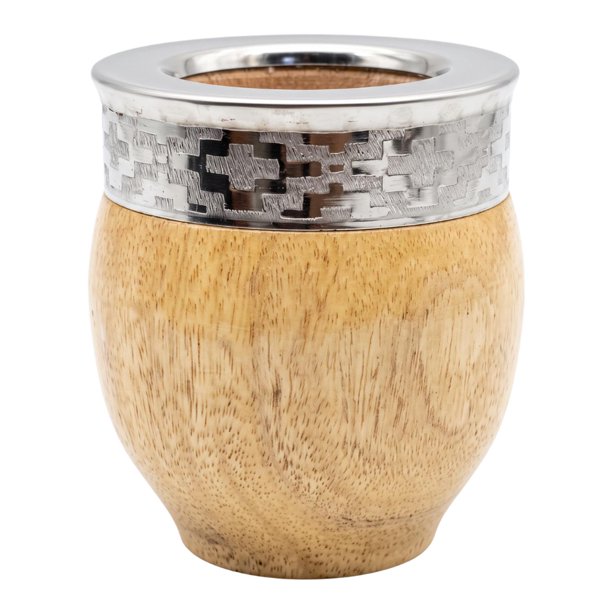 Mate Imperial De Algarrobo Con Virola De Alpaca Artesanal cafe Gaucho