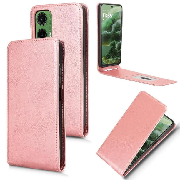 Funda tipo folio para Motorola Moto G35 5G con soporte magnético y protección para la cámara Oro rosa