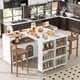 thumbnail image 1 of K&K Rolling Kitchen Island With Extended Table, Kitchen island on Wheels with LED Lights,Power Outlets and 2 Fluted Glass Doors, Kitchen Island with a Storage Compartment and Side 3 Open Shelves,White, 1 of 3
